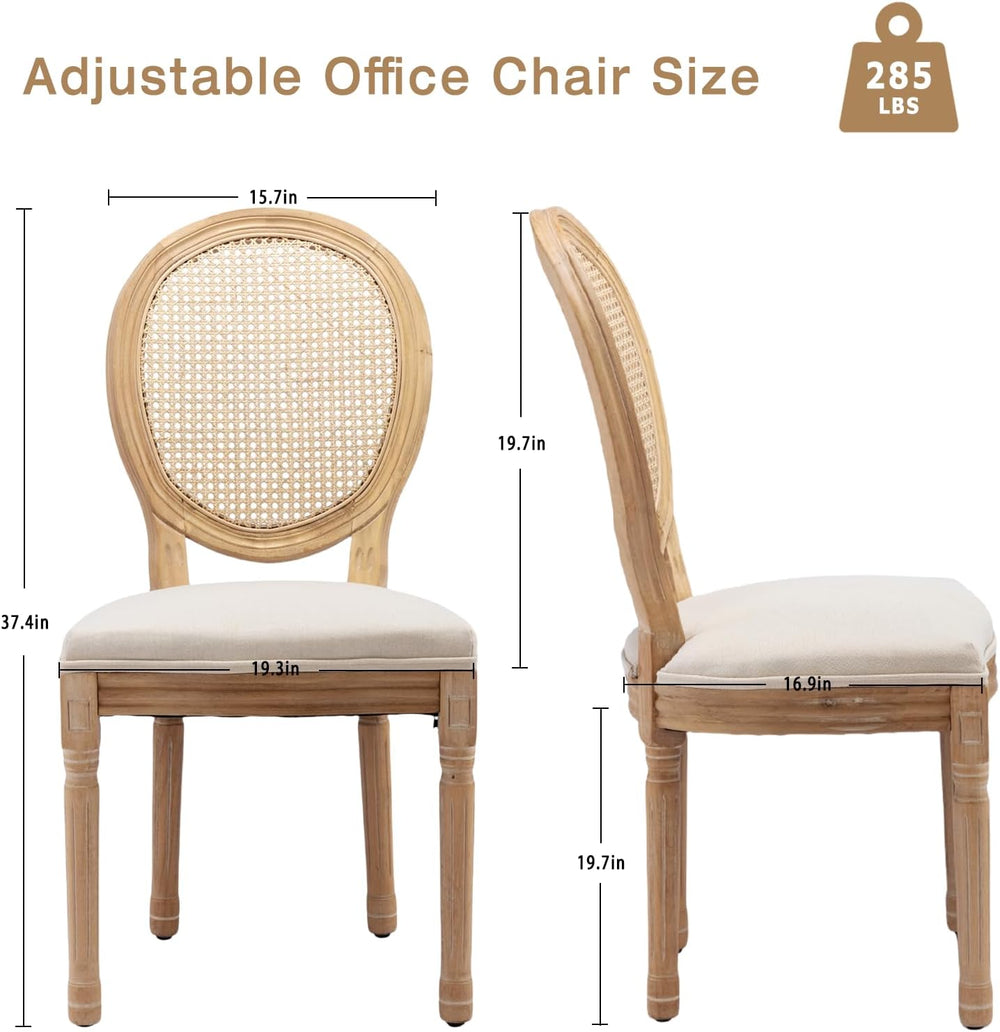 French Country Dining Chairs Set of 2,Upholstered Chairs with Rattan Round Ba...