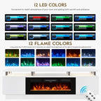 70" TV Stand & Entertainment Center, Media Console with Storage Shelves, Fits TVs up to 80", Modern Living Room Furniture, 36" Electric Fireplace (White+Black)