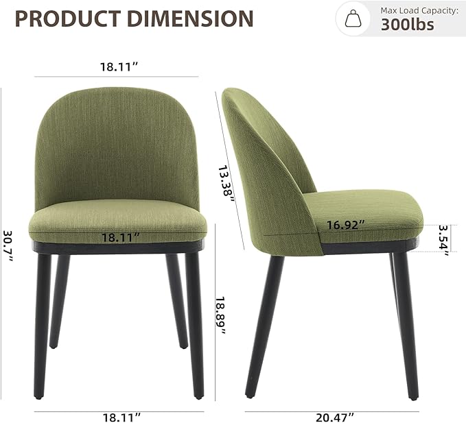 Upholstered Dining Chairs Set of 4,Modern Fabric Dinner Chairs with Wood Legs,Large Dining Room Kitchen Chairs with High Back and Deep Seat for Dining Room Kitchen Restaurant,Green