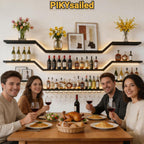 63" Wall Mounted LED Wine Rack, 3-Tier Floating Bar Shelves, Large Liquor Shelf with Wine Glass Rack, Large Bar Rack Wall Mounted for Liquor Bottles, Home Bar, Dining Room or Cafe, Black