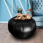Louis Donné Round Unstuffed Faux Leather Pouf Ottoman Cover, Portable Indoor Outdoor Foot Rest Cover with Invisible Zipper, Sturdy Footstool Cushion Case for Home Patio Balcony Daily Use, Cover Only