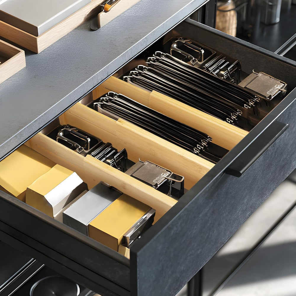 VaeFae 6 Pack Bamboo Drawer Dividers, 4" High Adjustable 11.9-17.1"...