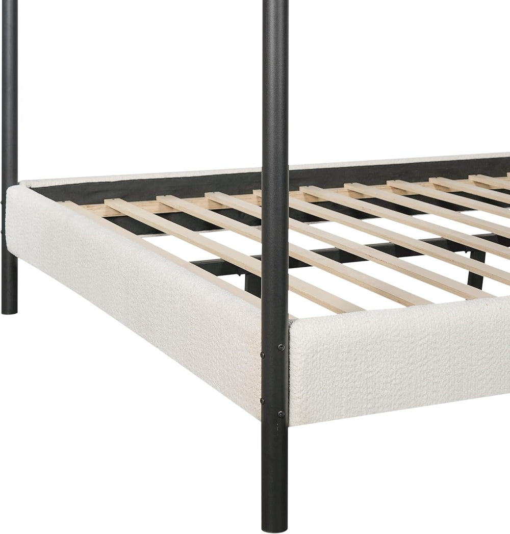 Christopher Knight Home Queen Size Upholstered Canopy Bed Frame with Boucle F...