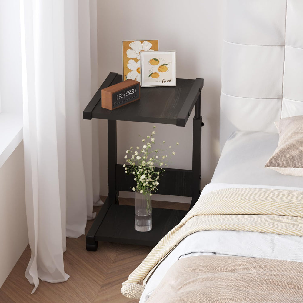 C Table End Table, 2-Tier Small Side Table for Couch, Adjustable Height Tv Tr...