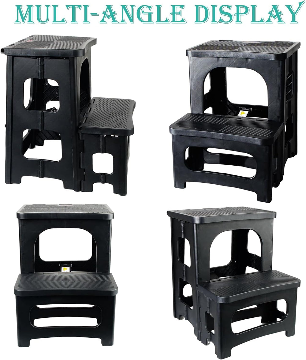 2-Step Folding Stool Ladder,Non-Slip Portable Collapsible Step Stool for Kitc...