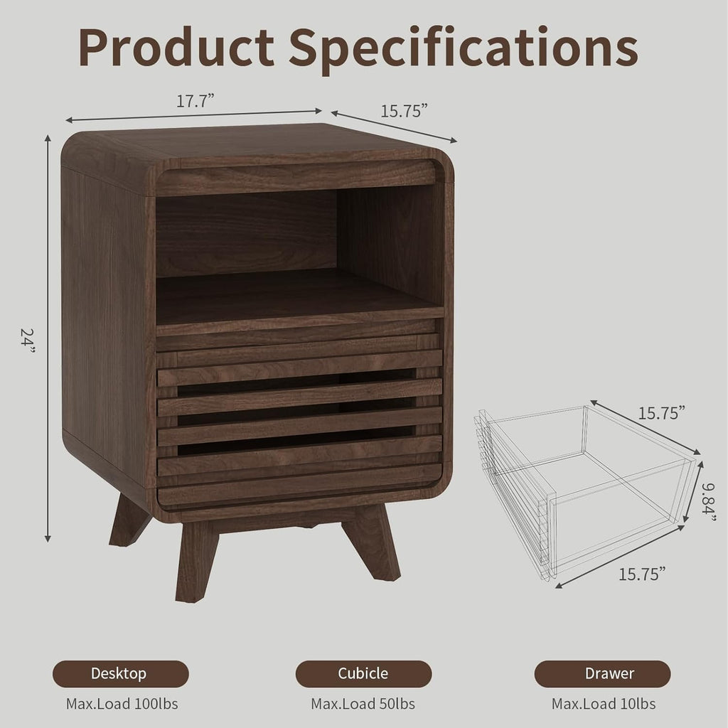 3 Piece Bedroom Set, Tall Dresser and Nightstand Sets for Bedroom, Fluted 6 Drawer Dresser and Nightstand Set of 2, Wood Chest of Drawers Storage Organizer Cabinet Set, Dark Walnut