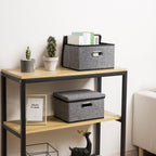 PRANDOM Storage Bins with Lids [3-Pack] Linen Fabric Foldable Storage Boxes Organizer Containers Baskets Cube with Cover for Home Bedroom Closet Office Nursery Grey（11.4X8.6X6.7