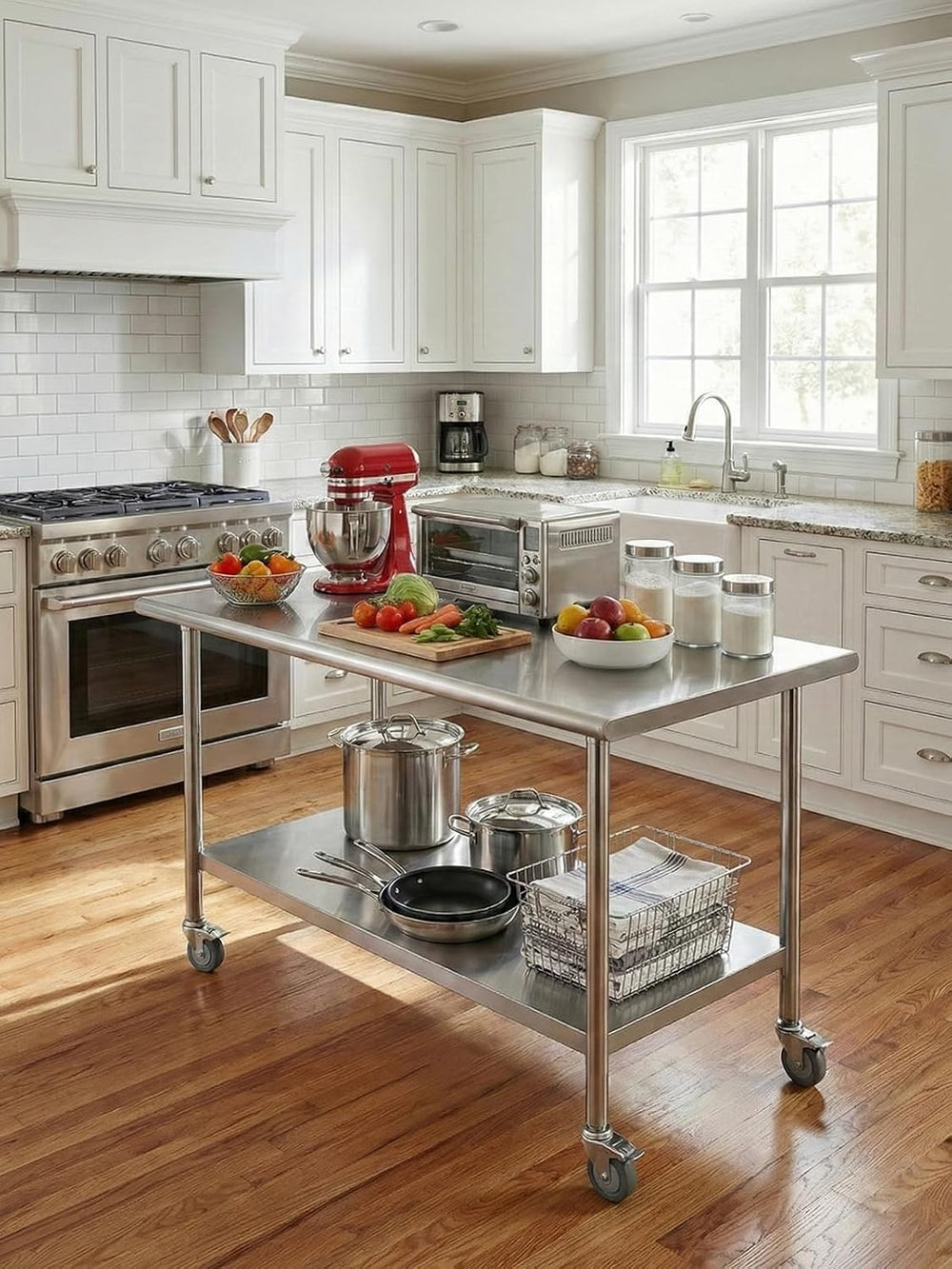 Atelicf NSF Stainless Steel Prep Table 24X48 inch, Flat Top & Casters | M...