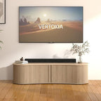 Fluted TV Stand with Storage Cabinet, 59″ Media Console with Sliding Tambour Door, Mid Century Modern Entertainment Center for Living Room, Oval Light Wood TV Stand for Bedroom (Oak)