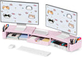 OPNICE Pink Desk Organizers and Accessories for Women, Dual Computer Monitor Stand Riser with Drawer and 2 Pen Holders, Office Desk Accessories, Workspace Desktop Organization for Office Supplies