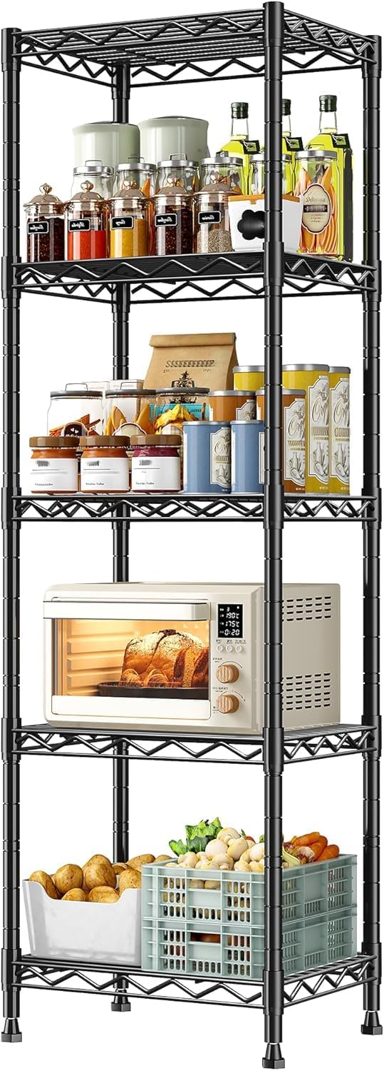 GRANNY SAYS 5-Tier Narrow Storage Shelves for Small Spaces – 15.8" W Metal Shelving Unit, Adjustable Wire Shelf, Freestanding Storage Rack for Bathroom, Laundry, Kitchen Pantry, Garage, Black