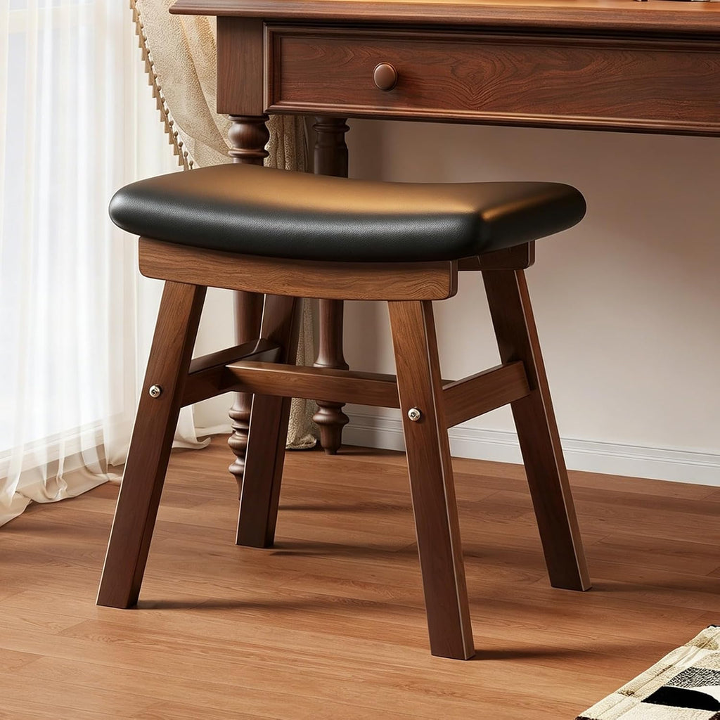 Saddle Seat Counter Stool, Stackable Kitchen Stools, Modern Dining Chair, Work Vanity Chair, Solid Wood, for Small Spaces Home Bedroom Study(Black)
