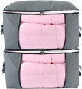 combocube Comforter Storage Bag, Zippered Bag with Large Clear Window and Carry Handles, Space Saver Organizers for Closet, Blanket, Pillow, Quilt, Bedding, Clothes (2Pcs Grey Large)