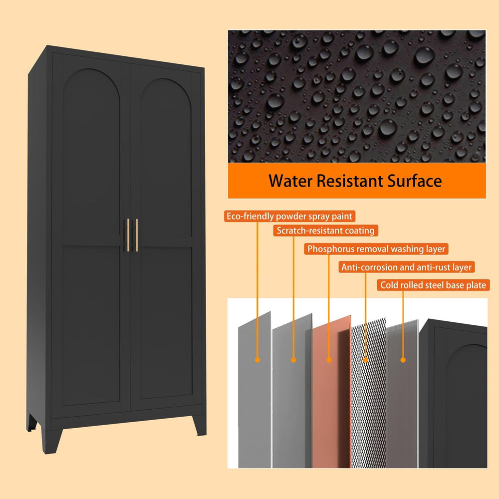 61" Tall Kitchen Pantry Cabinet, Black Metal Garage Storage Cabinet with...