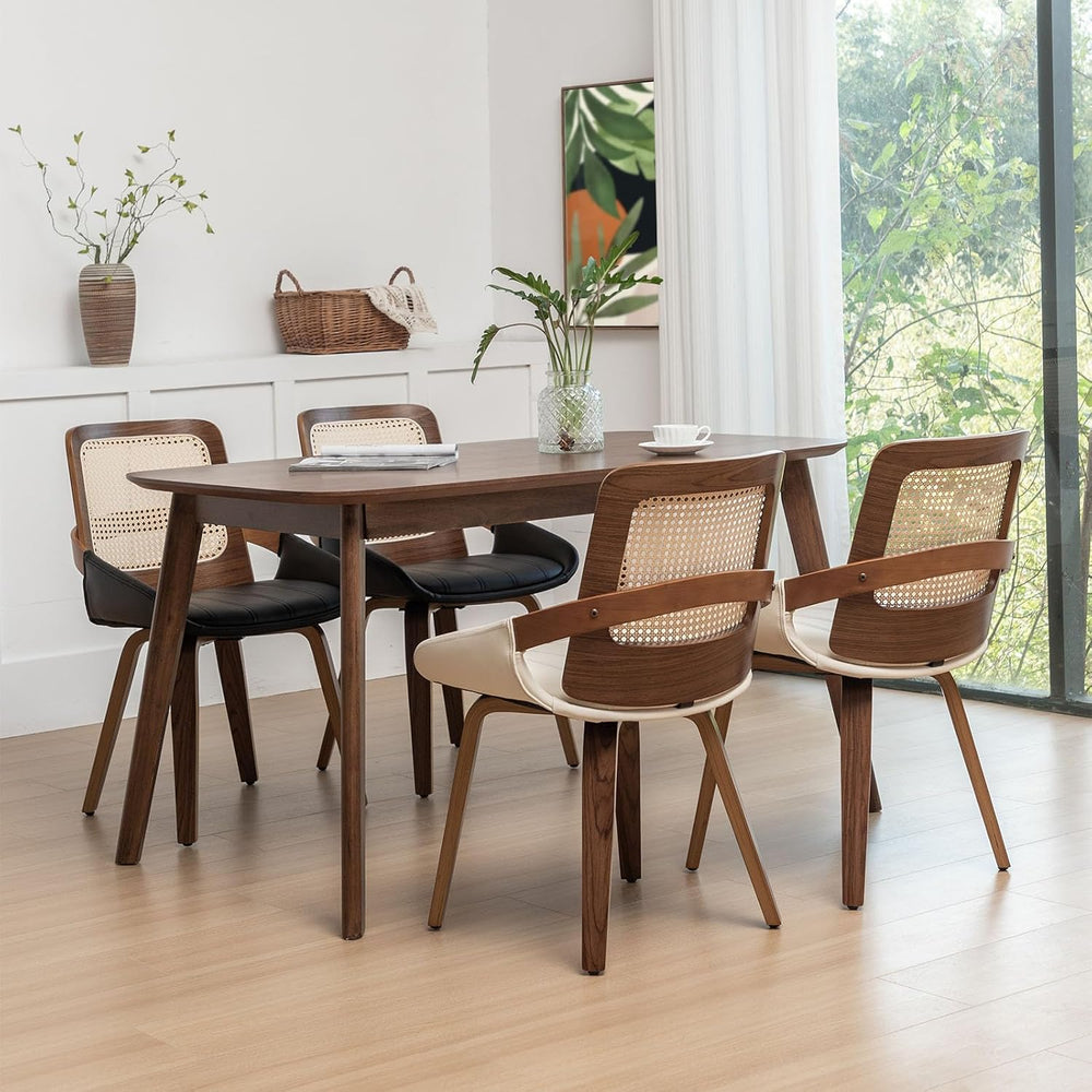 Cane Dining Chairs - Mid Century Modern Dining Chairs with Walnut Bentwood Fr...