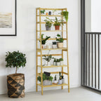 CAPHAUS Bookshelf, 5-Tier Bookcase, Tall Ladder Shelf with Bamboo Frame,Freestanding Storage Shelves Display Rack, for Living Room,Home Office,Bedroom,Kitchen,Plant Stand,Bathroom,Natural