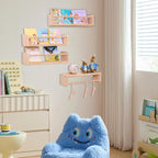 Set of 4 Wall-Mounted Kids Bookshelf - Pine Floating Nursery Book Shelves - Ideal for Nursery Shelf Decor ，Kids Room Toy Storage