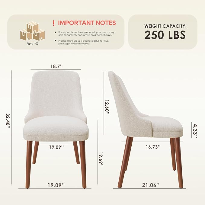 Dining Chairs Set of 6, Upholstered Dining Room Chair with Wood Legs, High-Back Padded Kitchen Chairs for Dining Room/Restaurant/Cafe, Beige