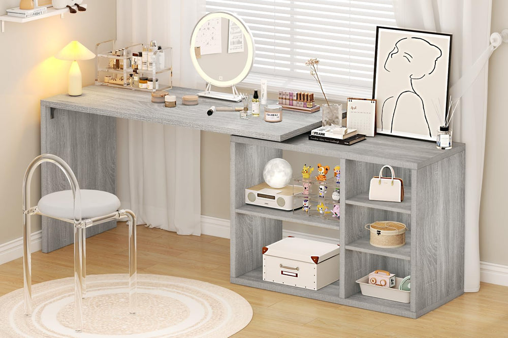 HSH L Shaped Corner Desk, Reversible Computer Desk, Light Grey, 55 Inch