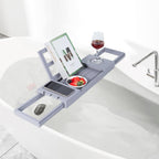 Utoplike Bathtub Tray Caddy Bamboo, Grey Bath Table for Tub Adjustable, Bathroom Organizer with Book Tablet Wine Glass Cup Towel Holder