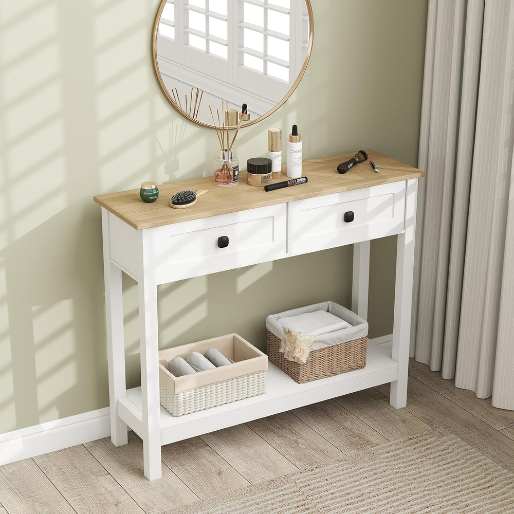 kinbor Entryway Table - White Console Table with 2 Drawers, Narrow Small Cons...