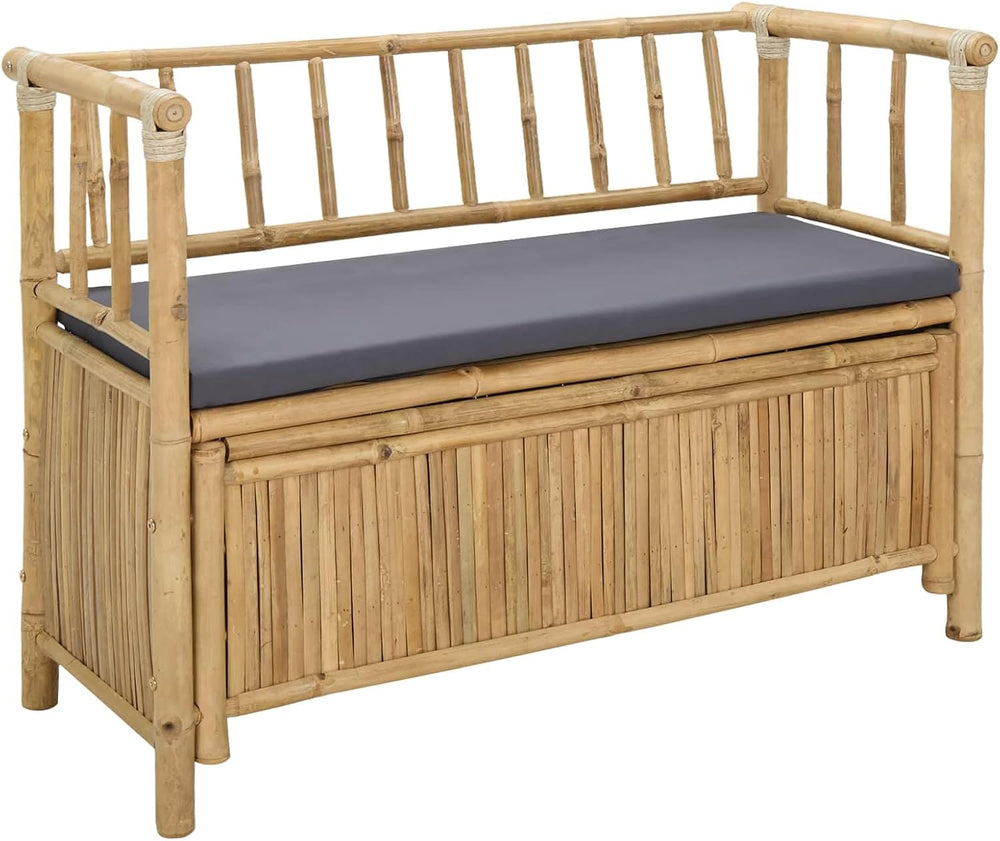 Bamboo Garden Storage Bench 110 x 47 x 80 cm, Outdoor Patio Seat with Hidden ...