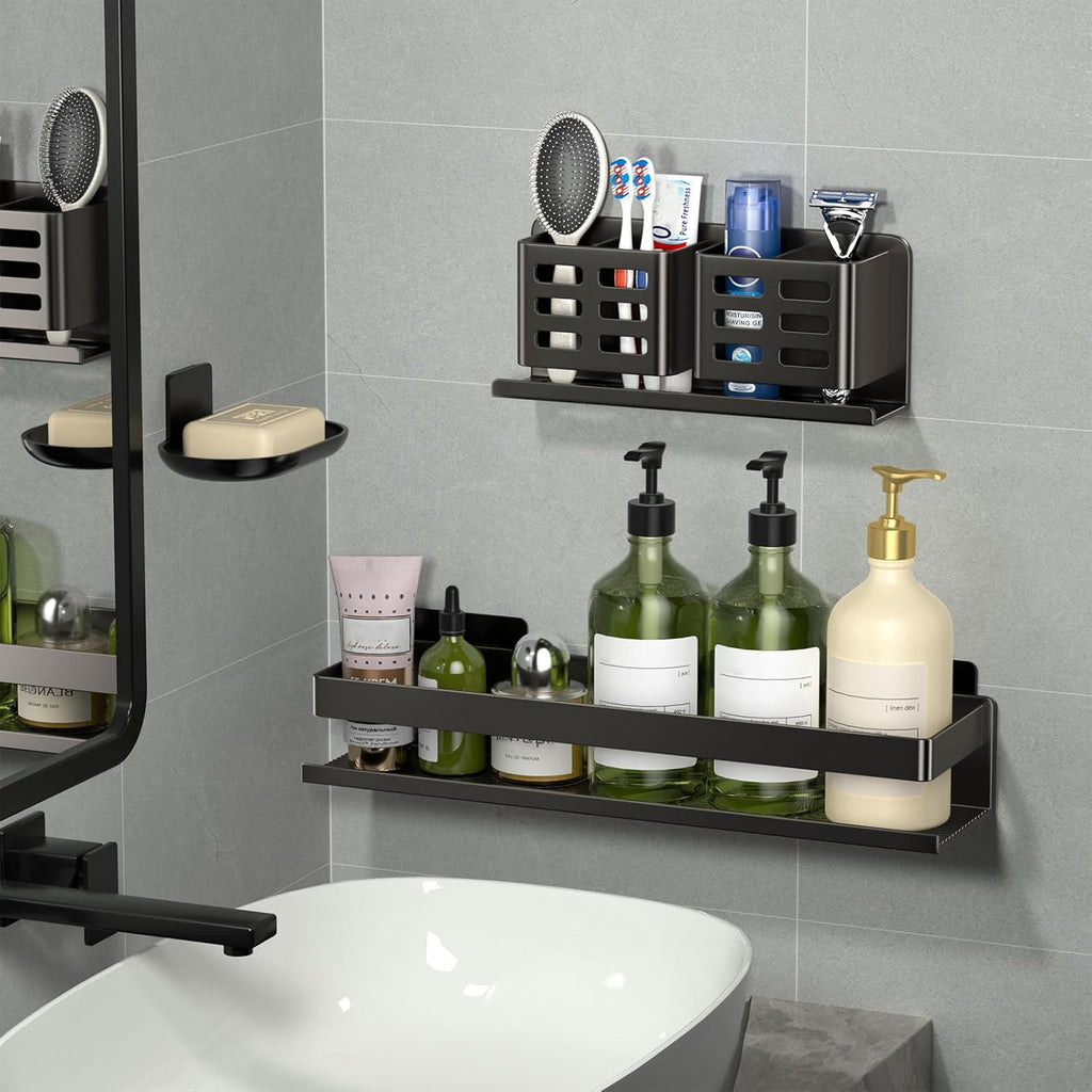 Shower Shelf 3 Pack - Bathroom Shower Shelf Rust-Proof Aluminum Adhesive Installation No Drilling Required, Suitable for Bathroom Storage and Home Decoration