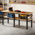 SPECRAFT Adjustable 2-Tier Workbench with 4 AC Outlet and 2 USB Ports Power Outlets, 2000 Lbs Capacity Heavy Duty Workbench, Rubber Wood Top for Garage, Workshop, Office（72x24in）