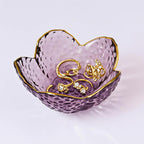 Purple Glass Jewelry Dish Tray, Birthday Gifts for Mom, Crystal Ring Holder for Women, Small Flower Ring Dish Jewlery Plate, Engagement Trinket Jewelry Tray, Nightstand Decor Jewerly Bowl