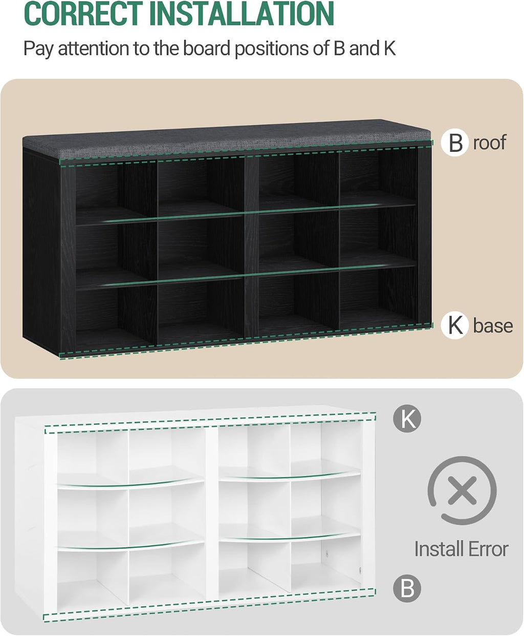 Hzuaneri Shoe Storage Bench with Cushion, Entryway 12-Cubby Shoe Rack | multifunction shoe organizer cabinet with adjustable shelves for hallway, bedroom, living room, Black SB19004GY