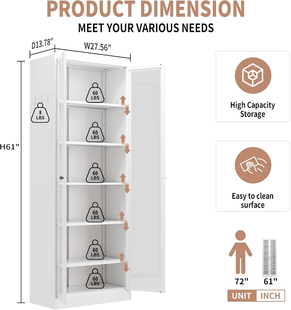 72" Tall Metal Kitchen Pantry Cabinet with 5 Adjustable Shelves, Heavy-D...