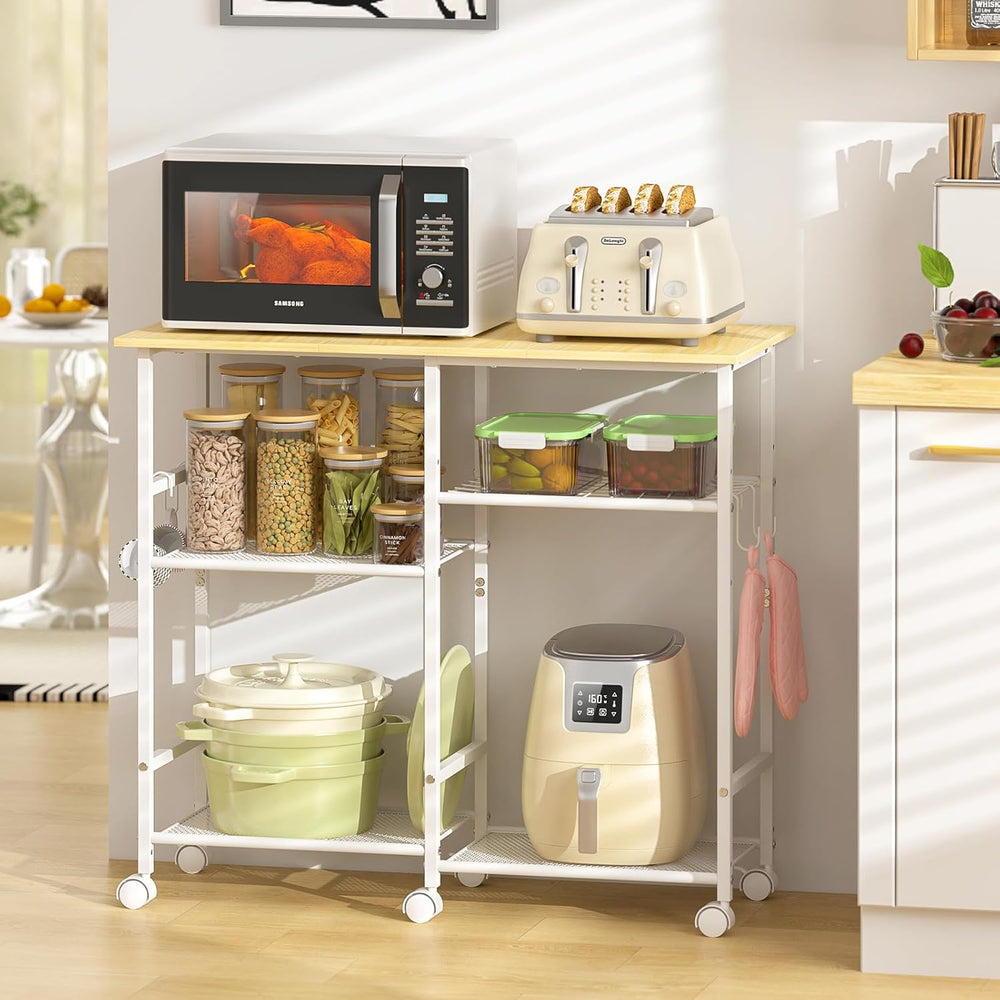 ThreeHio Kitchen Island cart with Storage, Mobile Kitchen Cart with 4 Hooks a...