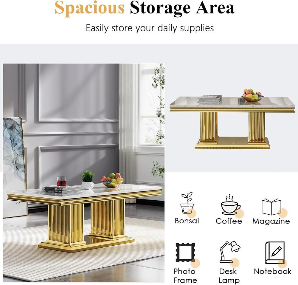 Luxury Marble Coffee Table Set of 2, Modern Coffee Table with Side End Table,...