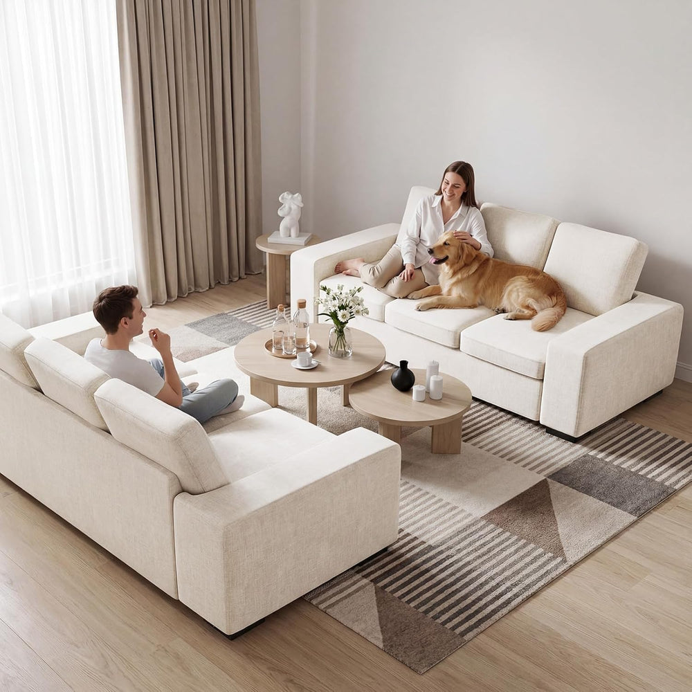 ELUCHANG 85" Modern Couches for Living Room, Natural Linen 3 Seat Sofa, ...