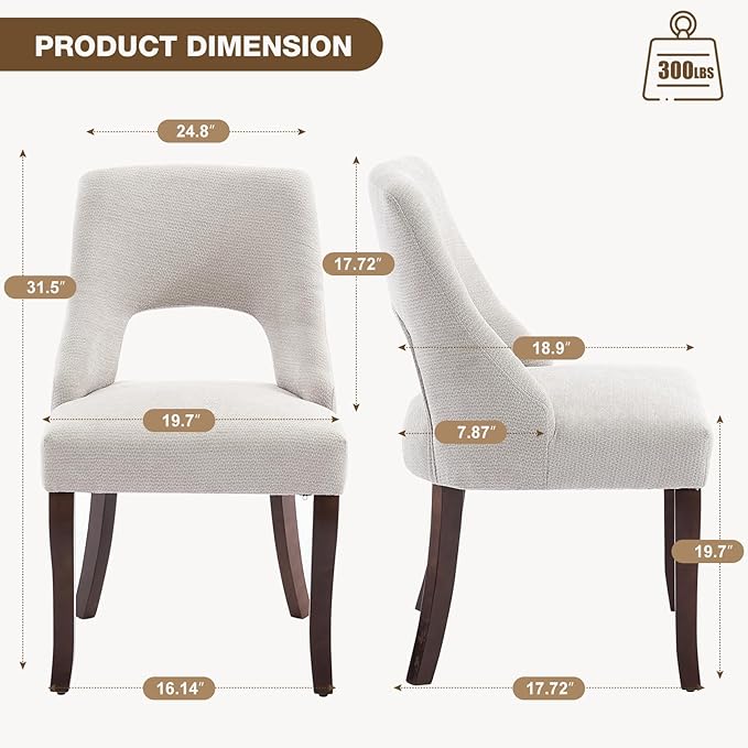 UVV Wooden Dining Chairs Set of 6, Mid Century Modern Upholstered Dining Room Chair Kitchen Chairs, Chenille Dinner Chair with Solid Wood Legs for Kitchen Dining Room, Light Grey
