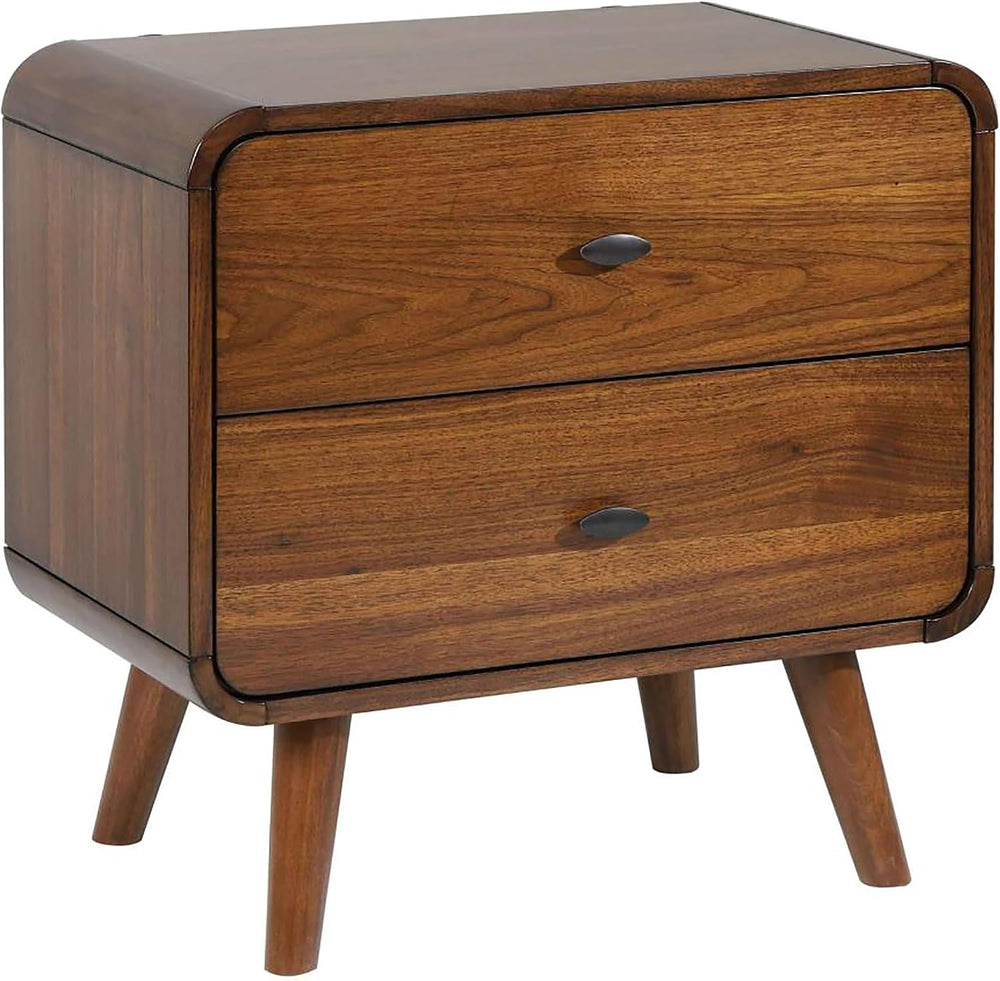 Dark Walnut 2-Drawer Nightstand Modern-Rustic Design,for Small Spaces