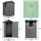 Greesum 4x4FT Plastic Outdoor Storage Shed with Floor, Resin Storaged Sheds with Lockable Door, All Weather Durable Tool Shed with Window and Vent, for Garden, Backyard, Patio, Dark Gray