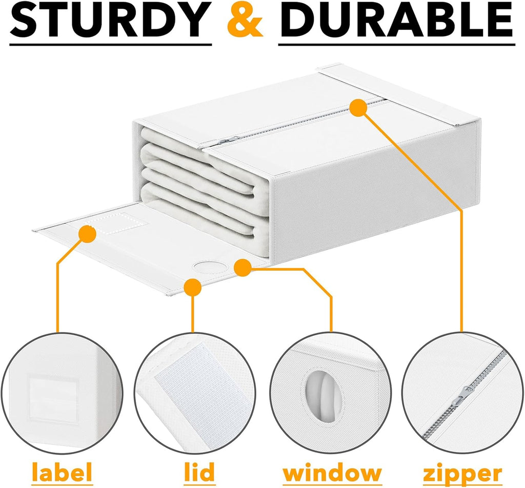 SpaceAid 10 Pack Bed Sheet Organizers and Storage, Foldable Sheet Organizer for Linen Closet, Sheets Set Folder Keeper with Window XL (Queen & King Size) Organizing Bedding Container, White