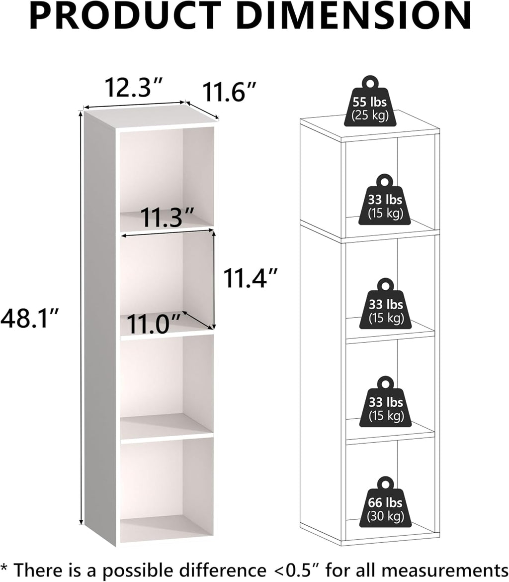4 Cube Storage Organizer, 4 Tier Cube Bookcase Freestanding Storage Display Organizer for Home Office, Four Cubes Open Shelf Bookshelf (White, 4 Cube)