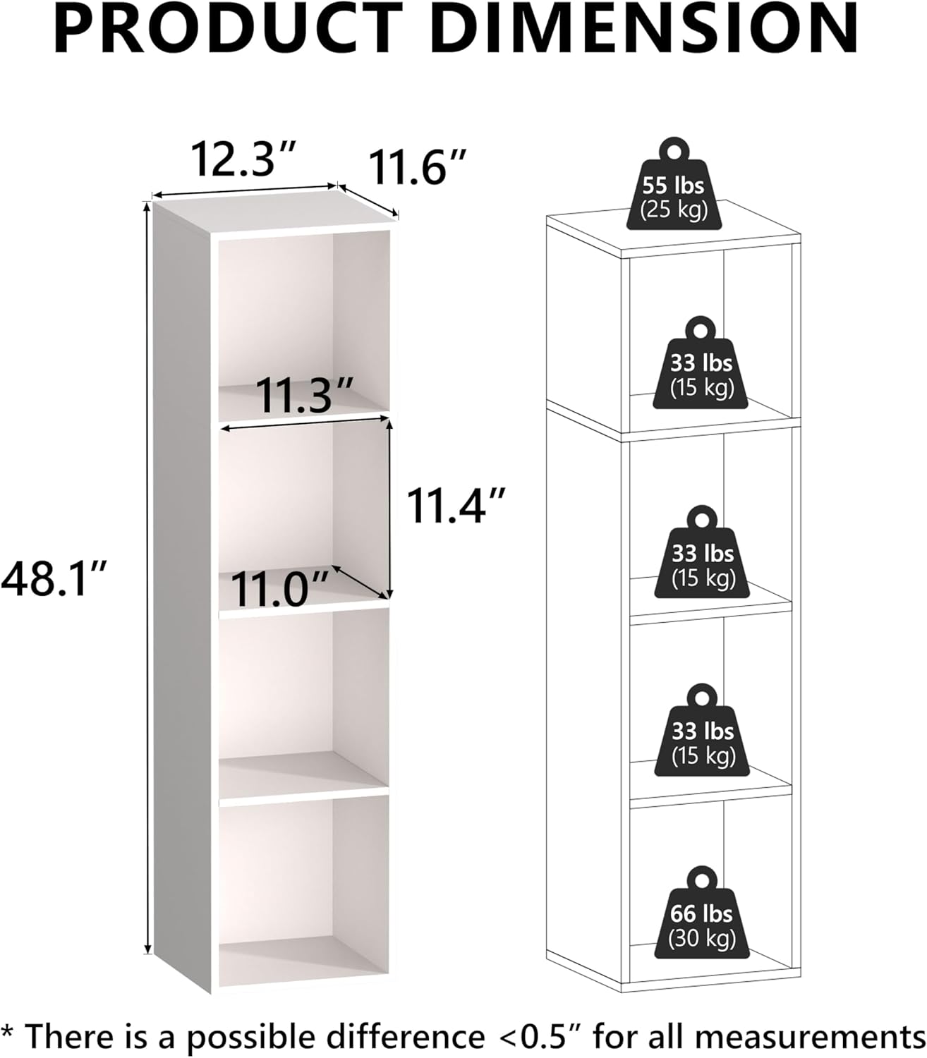 4 Cube Storage Organizer, 4 Tier Cube Bookcase Freestanding Storage Display Organizer for Home Office, Four Cubes Open Shelf Bookshelf (White, 4 Cube)