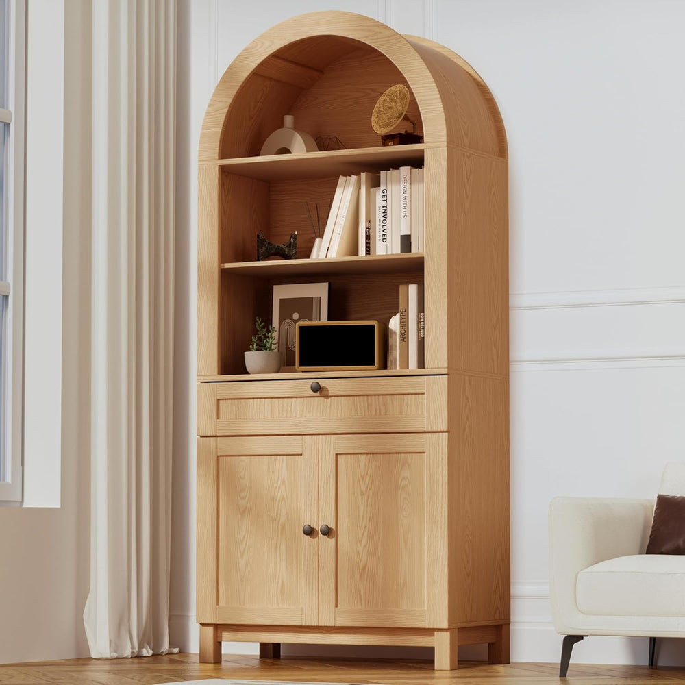 Arched Pantry Cabinet, 71" Kitchen Pantry Cabinet with Smooth Gliding Dr...