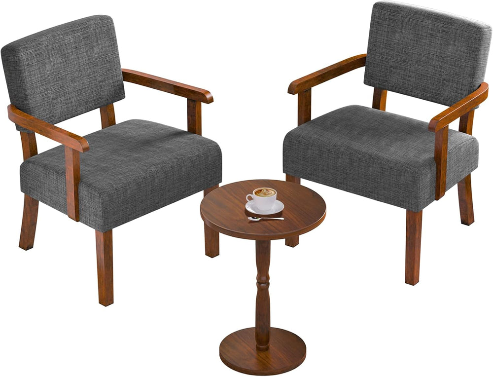 FAGAGA Accent Chairs Set of 2, 2 Solid Wood Armchairs with Side Table