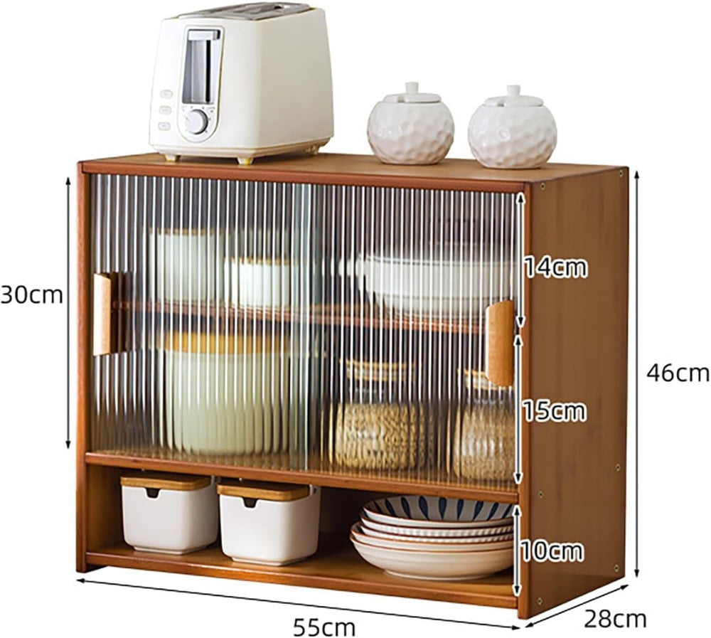 Bamboo Countertop Storage Cabinet Kitchen Pantry with Large Capacity & Ac...