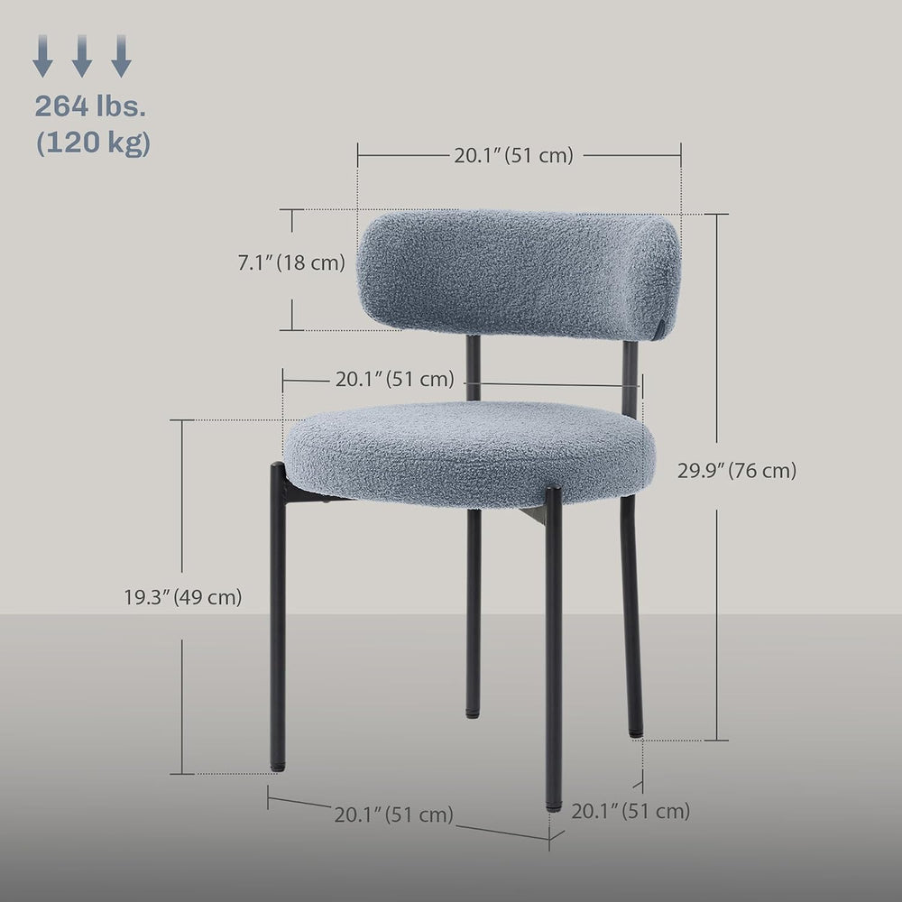 HOMCOM Boucle Dining Chairs Set of 4, Round Modern, Curved Backrest, Gray