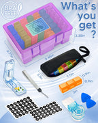 Monthly Pill Organizer 3 Times a Day, FRIWOLE Medicine Box with Portable Weekly Pill Bag, Keychain Pill Case, Pill Cutter and 2 Sticker (Purple, 3 Times a Day)