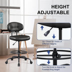 Misolant Drafting Chair Without Arms, Tall Office Chair with Footrest Ring for Standing Desk, Small Faux Leather Executive Office Chair with Adjustable Height for Bar Lab Counter Height Desk, Black