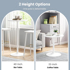 Giantex 6-Pack 2-in-1 Bar Table with Detachable Pole, Metal Base, 24" Round Top, 40"/22" Two Convertible Height, Cocktail Pub Table for Bistro, Dining Room, Restaurant, Kitchen, White