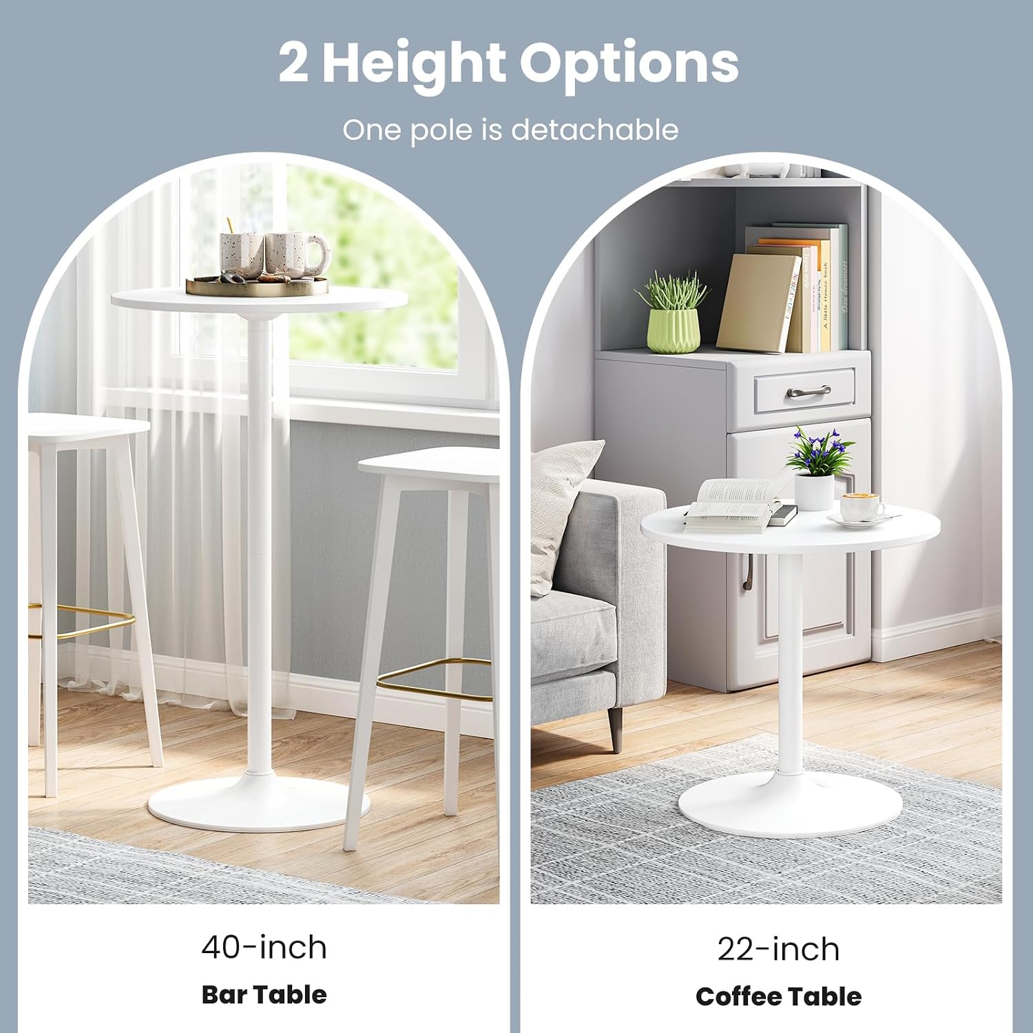 Giantex 6-Pack 2-in-1 Bar Table with Detachable Pole, Metal Base, 24" Round Top, 40"/22" Two Convertible Height, Cocktail Pub Table for Bistro, Dining Room, Restaurant, Kitchen, White