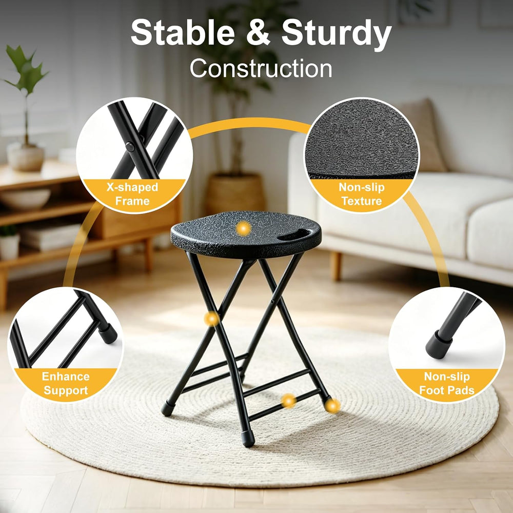 Folding Stool, 18 Inch Foldable Stool with Handle & Steel Frame, Folding ...