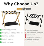 26.77" Full Assembled Luggage Rack for Guest Room, Set of 2 Bamboo Foldable Suitcase Stand, Bedroom & Hotel, Folding Luggage Holder with 5 Nylon Straps, 600D Oxford Fabric Shelf Natural Wood